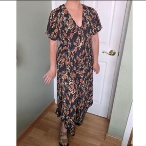Chelsea & Violet Black Floral Open Leg Cottagecore Jumpsuit Festival XL Juniors